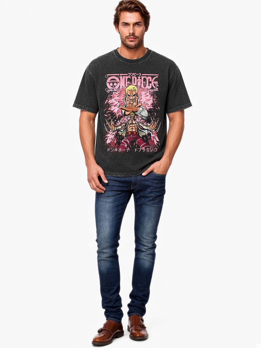 ONE PIECE Retro Donquixote Doflamingo Washed T-shirts