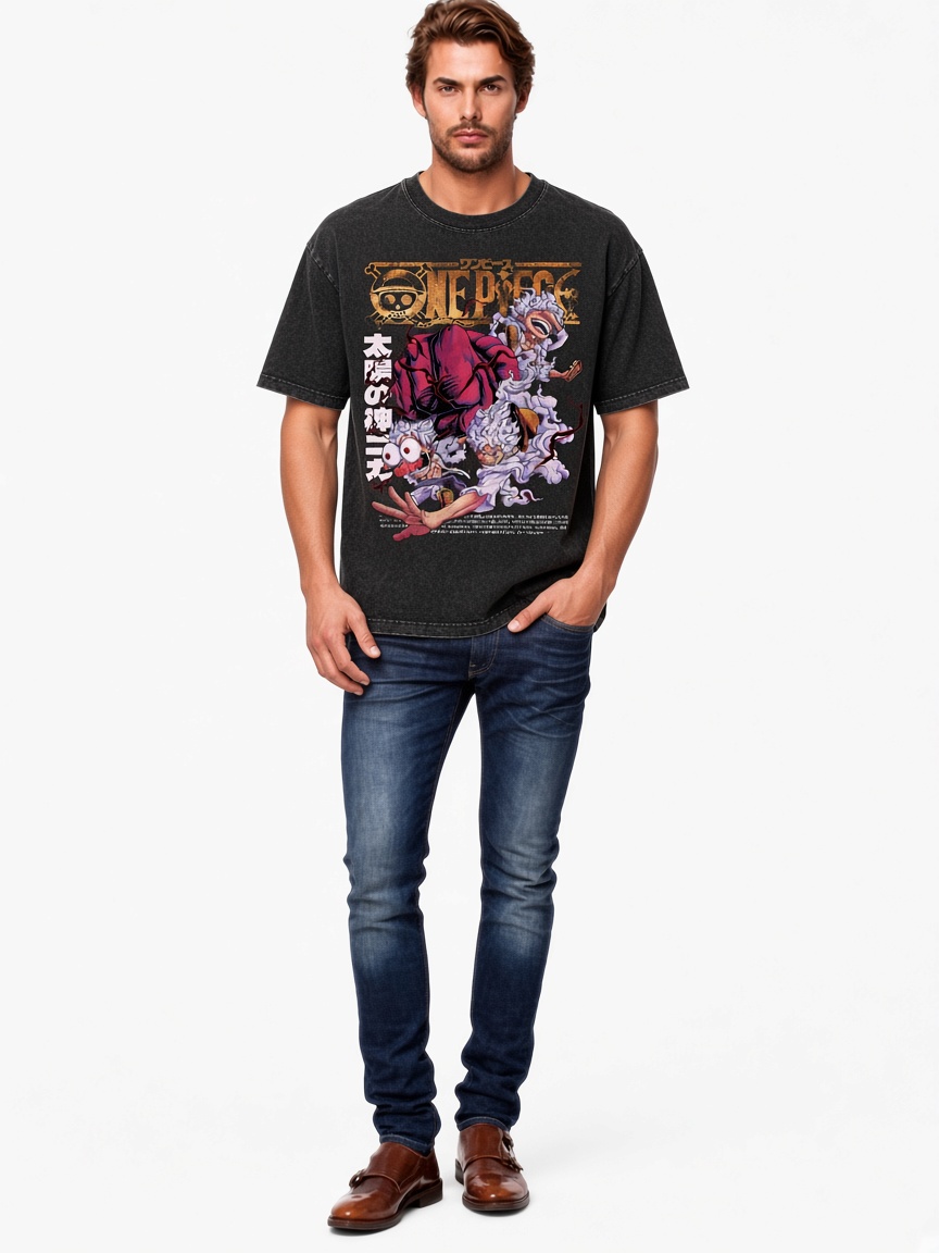 One Piece Anime Monkey D Luffy Gear 5 Washed T-shirt