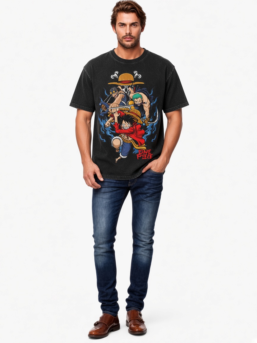 One Piece Anime Vintage Style Washed T Shirts
