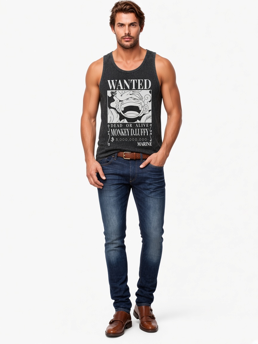 One Piece Luffy Wanted Poster Vintage Washed Tank Top