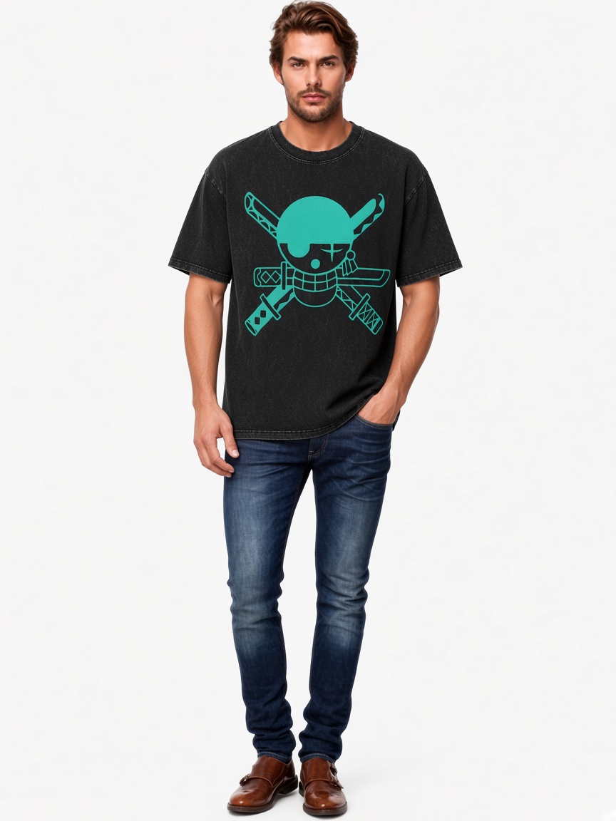 Zoro Retro Design One Piece Washed T-Shirts